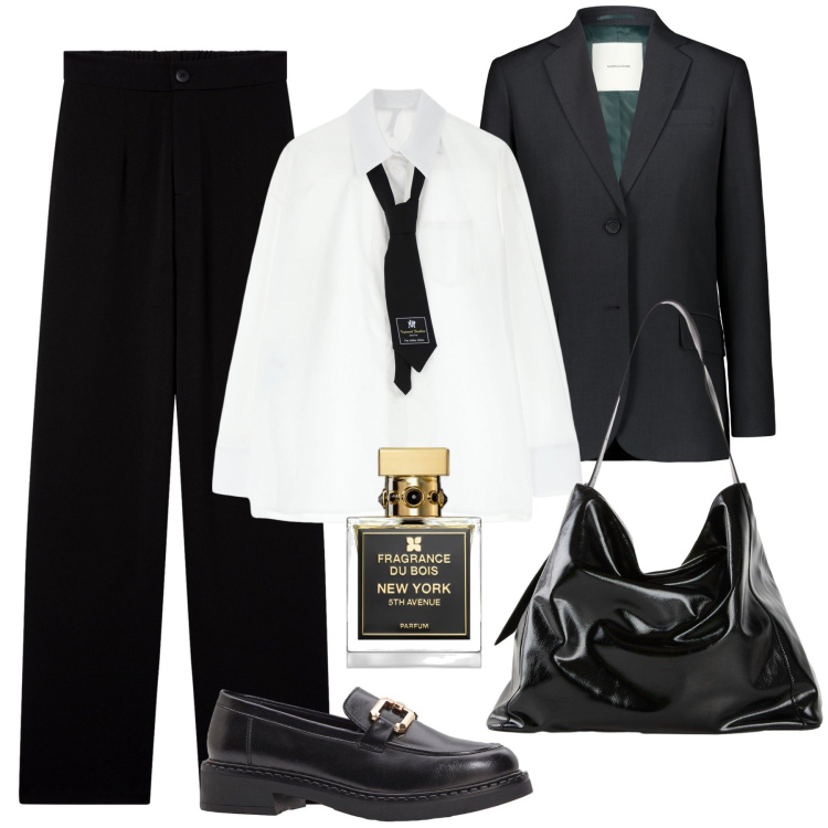 Outfit donna - Mannish evergreen dove vuoi. Stile Mannish per Ufficio. Abbinamento con mocassini, shopping bag, profumi, pantaloni, camicie, blazer.