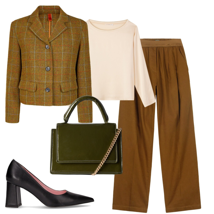 Outfit donna - Doppelganger. Stile Urban per Tutti i giorni. Abbinamento con borse a tracolla, bluse, pantaloni, blazer, décolleté.
