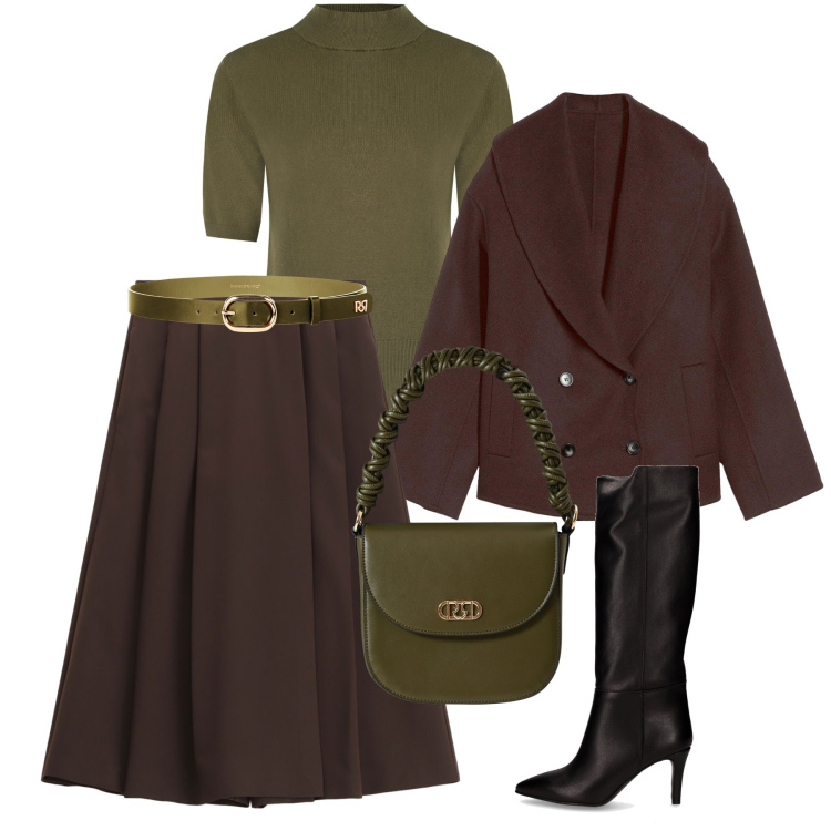Outfit donna - I pantaloni effetto “gonna”. Stile Glamour per Serata fuori. Abbinamento con blazer, borse a mano, cinture, pullovers, pantaloni, stivali.