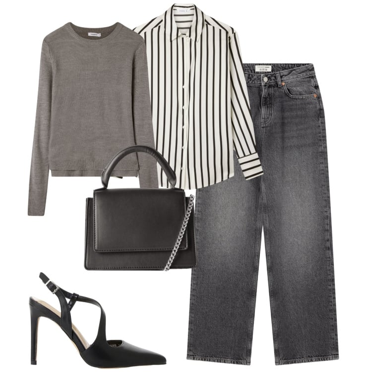 Outfit donna - Fall. Stile Casual chic per Tutti i giorni. Abbinamento con borse a tracolla, camicie, jeans, maglieria, décolleté.
