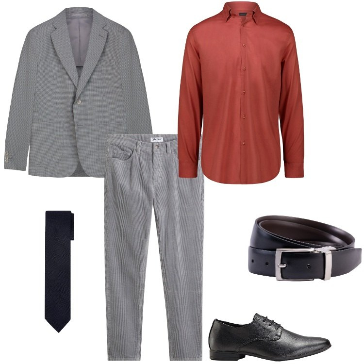 Outfit uomo - OUTFIT AGENZIA DI SICUREZZA_commerciali. Stile Business/Elegante per Ufficio. Abbinamento con scarpe stringate, pantaloni, camicie, cravatte, cinture, giacche.