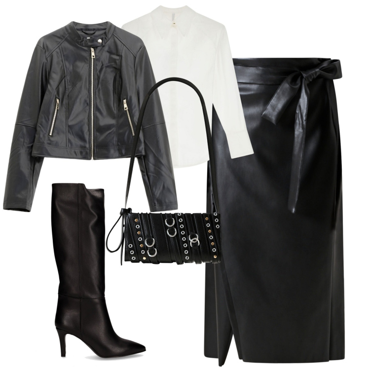 Outfit donna - City. Stile Trendy per Tutti i giorni. Abbinamento con gonne longuette, borse a spalla, camicie, giacche, stivali.