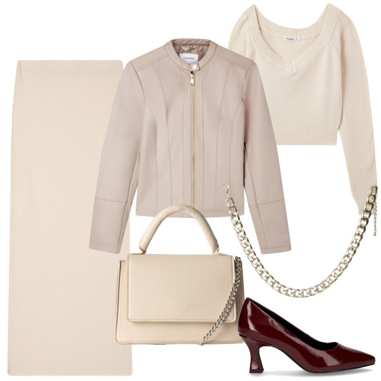 Outfit donna - Terranova New Collection. Stile Chic per Cerimonia. Abbinamento con giacche, maglieria, gonne lunghe, collane, borse a tracolla, décolleté.