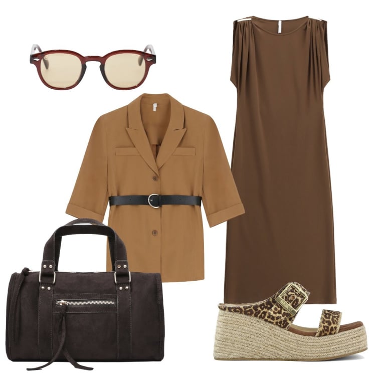 Outfit donna - Giorni ancora caldi ma i colori cambiano. Stile Bon Ton per Tutti i giorni. Abbinamento con borse a mano, occhiali da sole, vestiti lunghi, blazer, zeppe.