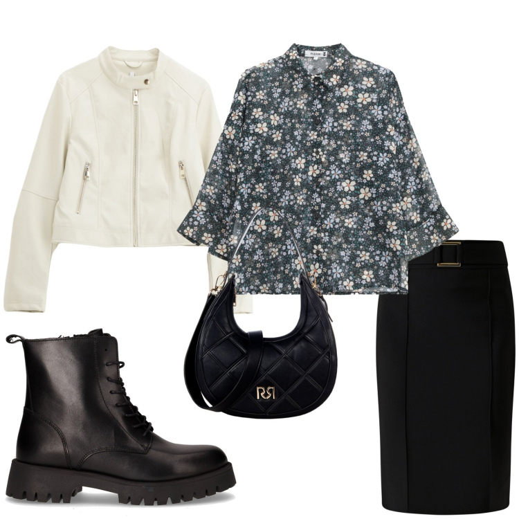 Outfit donna - Camicia e fiorellini. Stile Casual chic per Tutti i giorni. Abbinamento con borse a tracolla, gonne, camicie, giacche, anfibi.