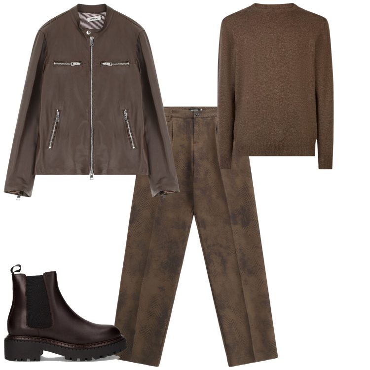 Outfit uomo - Total look #2247925. Stile Trendy per Tutti i giorni. Abbinamento con giacche, pantaloni, maglieria, stivali e stivaletti.