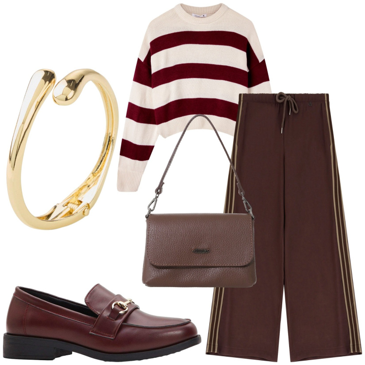 Outfit donna - Total look #2247944. Stile Casual per Ufficio. Abbinamento con braccialetti, mocassini, maglieria, pantaloni, borse a tracolla.