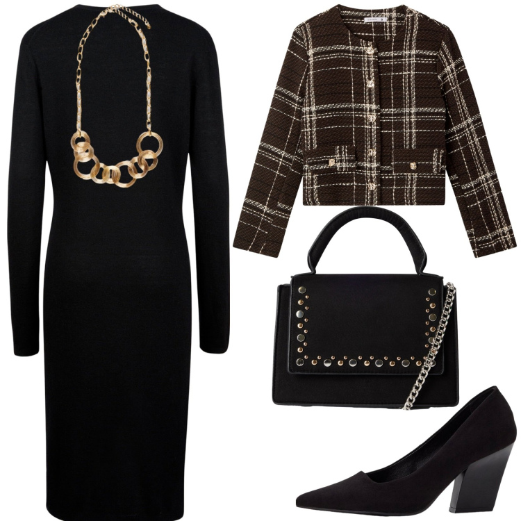 Outfit donna - Total look #2247945. Stile Bon Ton per Ufficio. Abbinamento con décolleté, borse a tracolla, blazer, vestiti midi/longuette, collane.