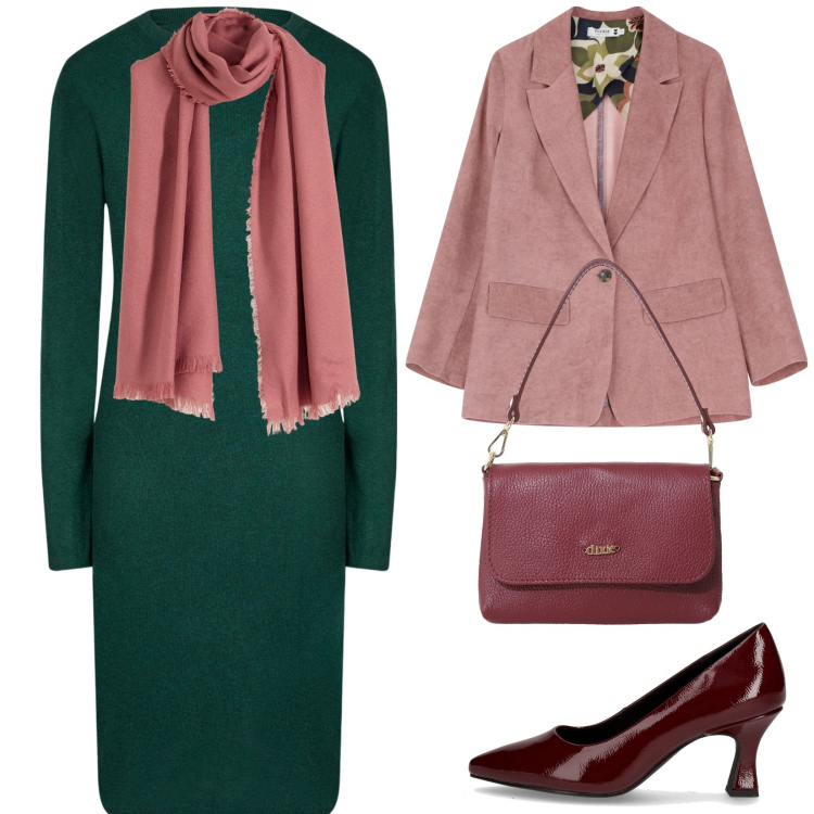 Outfit donna - Total look #2247951. Stile Bon Ton per Ufficio. Abbinamento con sciarpe, blazer, borse a tracolla, vestiti midi/longuette, décolleté.