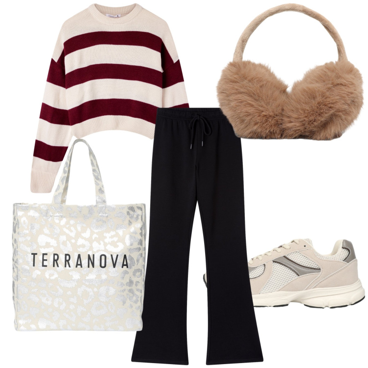 Outfit donna - Terranova per l autunno. Stile Casual chic per Tutti i giorni. Abbinamento con maglieria, pantaloni, cappelli, borse tote, sneakers.