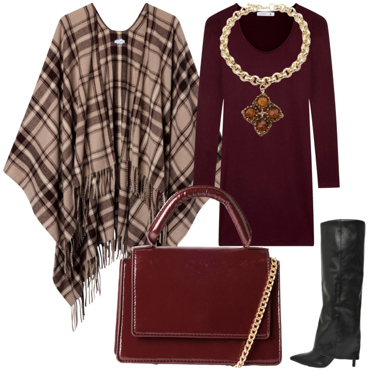 Outfit donna - Total look #2247962. Stile Chic per Serata fuori. Abbinamento con cappotti, borse a tracolla, stivali, vestiti corti, collane.