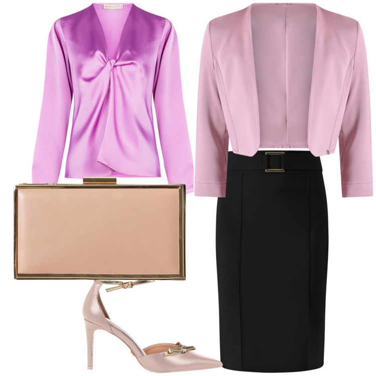 Outfit donna - Cena Rinascimento. Stile Bon Ton per Serata fuori. Abbinamento con bolero, décolleté, pochette, gonne, bluse.