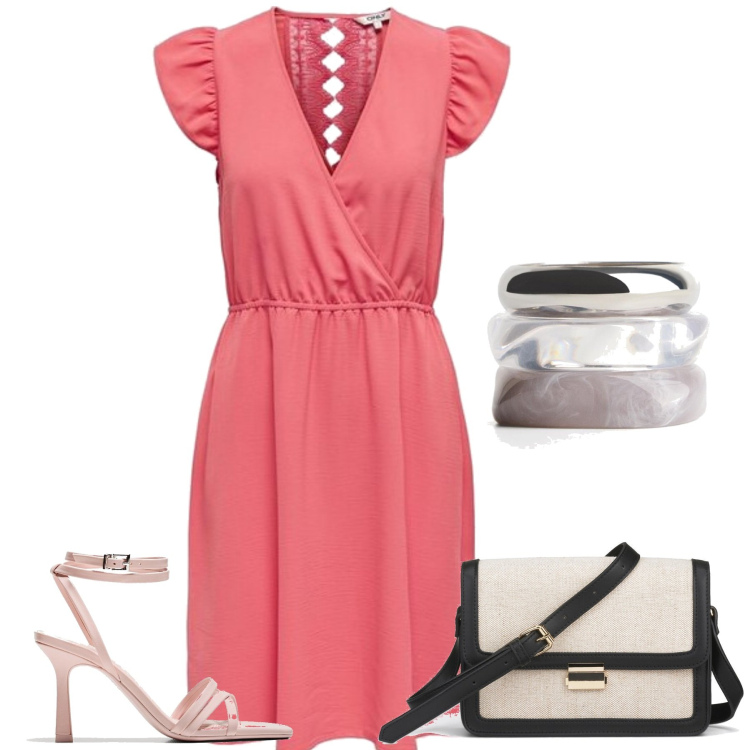 Outfit mujer - Chic #10455. Estilo Chic para Ceremonia. Combinación con bolsos de mano, vestidos cortos, sandalias de tacón, pulseras.