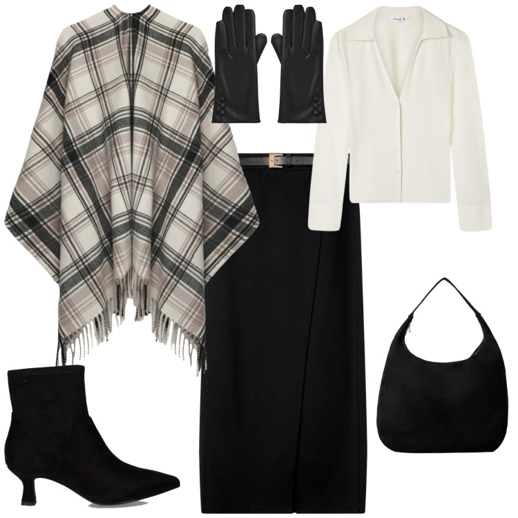 Outfit donna - Total look #2247995. Stile Chic per Tutti i giorni. Abbinamento con gonne lunghe, borse a mano, camicie, cappotti, guanti, stivaletti.