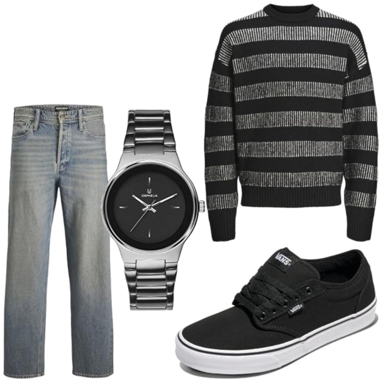 Outfit homme - Tendance #5605. Style Tendance pour Tous les jours. Assortir avec montres analogiques, jeans, sneakers, pulls.
