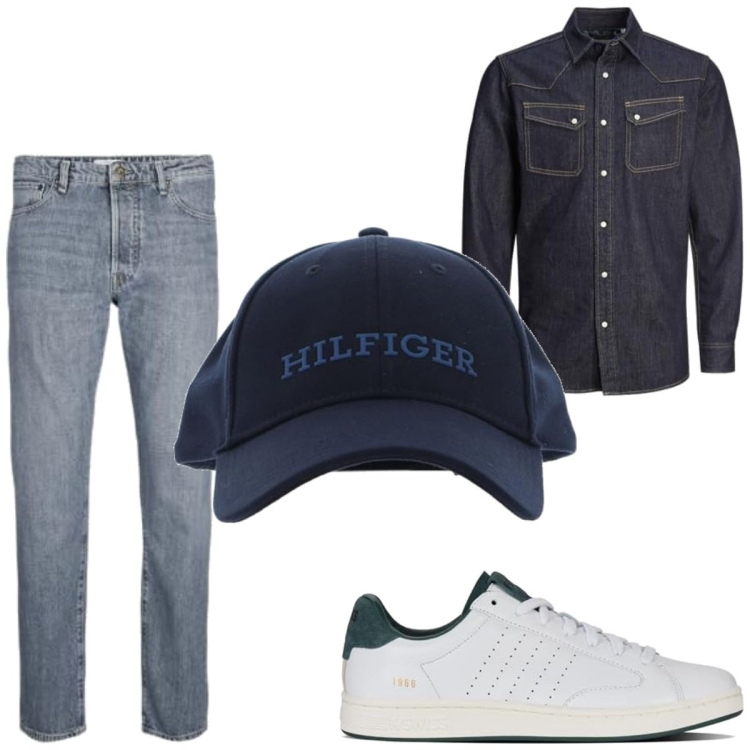 Outfit homme - Urban #4417. Style Urban pour Tous les jours. Assortir avec chemises à manches courtes, sneakers, chapeaux avec visière, jeans.