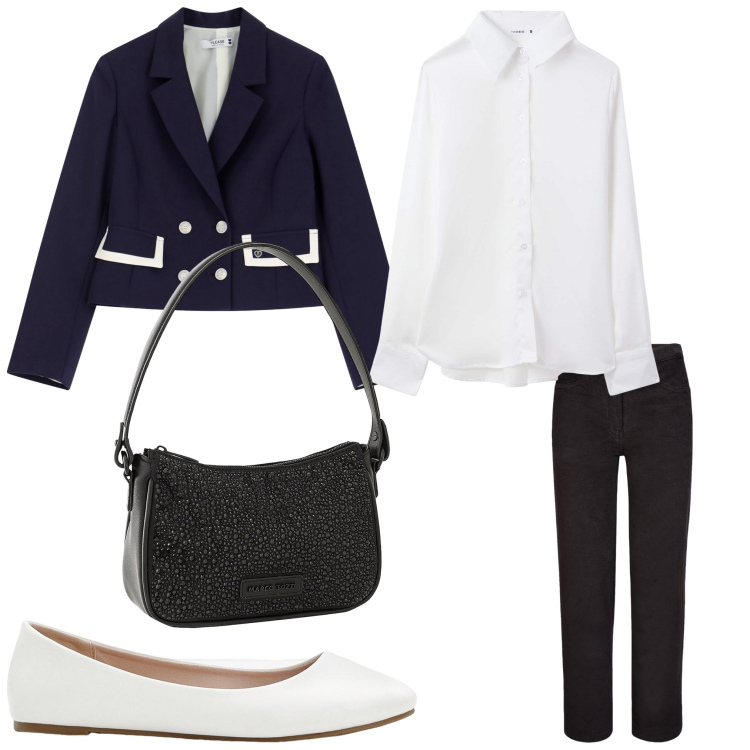 Outfit donna - Semplicemente. Stile Bon Ton per Ufficio. Abbinamento con ballerine, borse a mano, camicie, blazer, pantaloni.