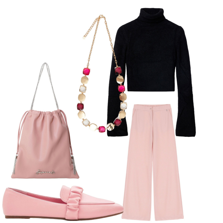 Outfit donna - In giro. Stile Bon Ton per Tutti i giorni. Abbinamento con mocassini, maglieria, borse a secchiello, pantaloni, collane.