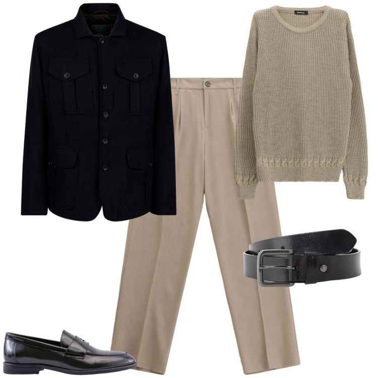 Outfit uomo - Total look #2248042. Stile Trendy per Tutti i giorni. Abbinamento con cinture, pantaloni, maglieria, giacche, scarpe stringate.