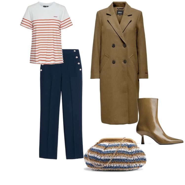 Outfit mujer - Casual elegante. Estilo Casual chic para Noche/Fiesta elegante. Combinación con abrigos, bolsos de mano, pantalones, camiseta, botines.