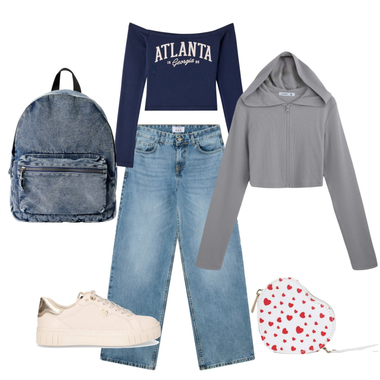 Outfit donna - Terranova casual. Stile Casual per Tutti i giorni. Abbinamento con felpe con cappuccio, portafogli, zaini, jeans boyfriend, t-shirt, sneakers.