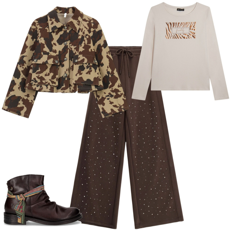 Outfit donna - Total look #2248062. Stile Urban per Tutti i giorni. Abbinamento con cappotti, pantaloni, t-shirt, stivaletti chelsea.