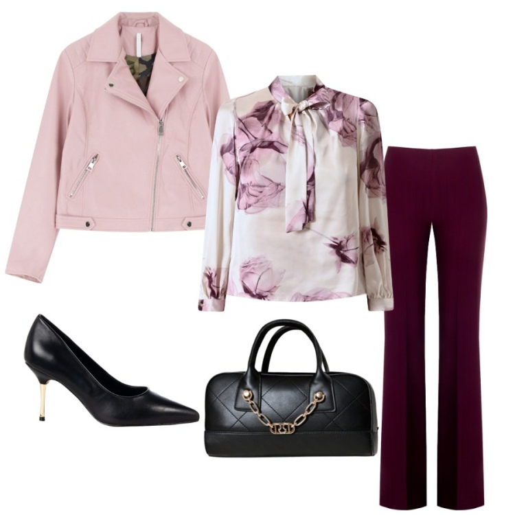 Outfit donna - Aspettando l\'autunno. Stile Casual chic per Ufficio. Abbinamento con décolleté, pantaloni, borse a mano, bluse, blazer.