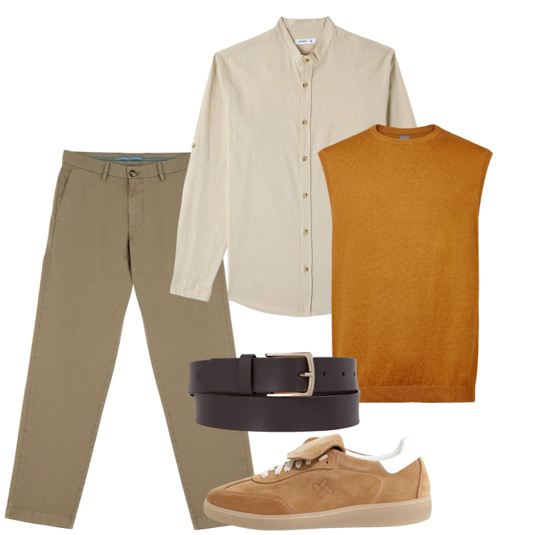 Outfit uomo - Fall is coming. Stile Casual per Tutti i giorni. Abbinamento con camicie, sneakers, pantaloni chino, gilet, cinture.