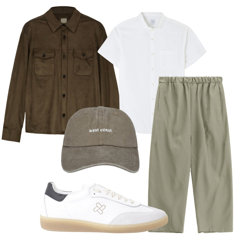 Outfit uomo - Sneakers bianche e pantaloni cropped. Stile Urban per Tutti i giorni. Abbinamento con camicie a manica corta, cappelli, sneakers, pantaloni, giacche.