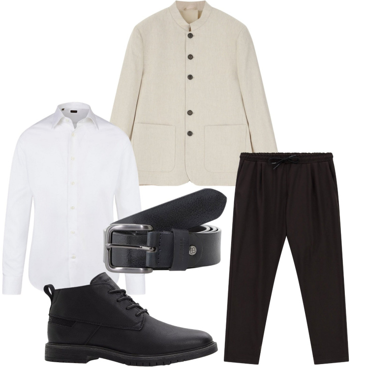 Outfit uomo - Blazer in misto lana per la cena. Stile Casual per Serata speciale. Abbinamento con stivali e stivaletti, giacche, cinture, pantaloni, camicie.