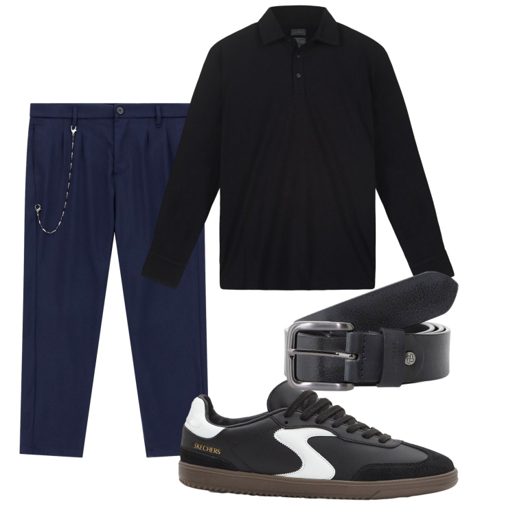 Outfit uomo - Alla sera. Stile Urban per Tutti i giorni. Abbinamento con sneakers, cinture, pantaloni, polo.
