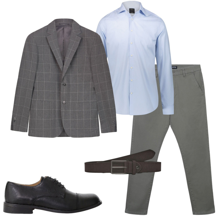 Outfit uomo - Completo spezzato per cerimonia. Stile Business/Elegante per Cerimonia. Abbinamento con pantaloni chino, cinture, scarpe stringate, camicie, giacche.