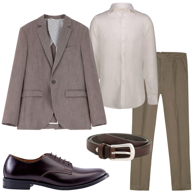 Outfit uomo - Completo spezzato per cerimonia. Stile Business/Elegante per Cerimonia. Abbinamento con giacche, cinture, camicie, scarpe stringate, pantaloni.