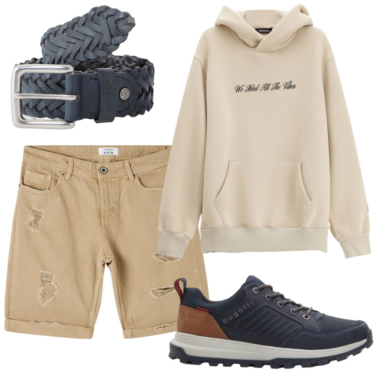 Outfit uomo - Il pantaloncino e la felpa 2. Stile Casual per Tutti i giorni. Abbinamento con sneakers, bermuda, cinture, felpe con cappuccio.