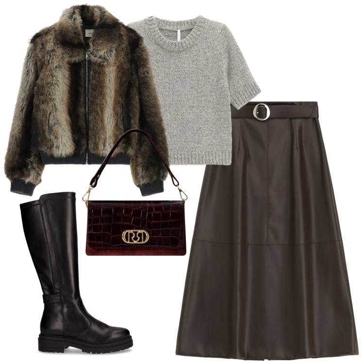 Outfit donna - In città. Stile Urban per Tutti i giorni. Abbinamento con borse a mano, maglieria, gonne lunghe, blazer, stivali.