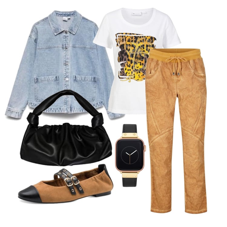 Outfit femme - Septembre. Style Casual chic pour Tous les jours. Assortir avec pantalon , t-shirts, ballerines, sacs en bandoulière, blazers, montres.