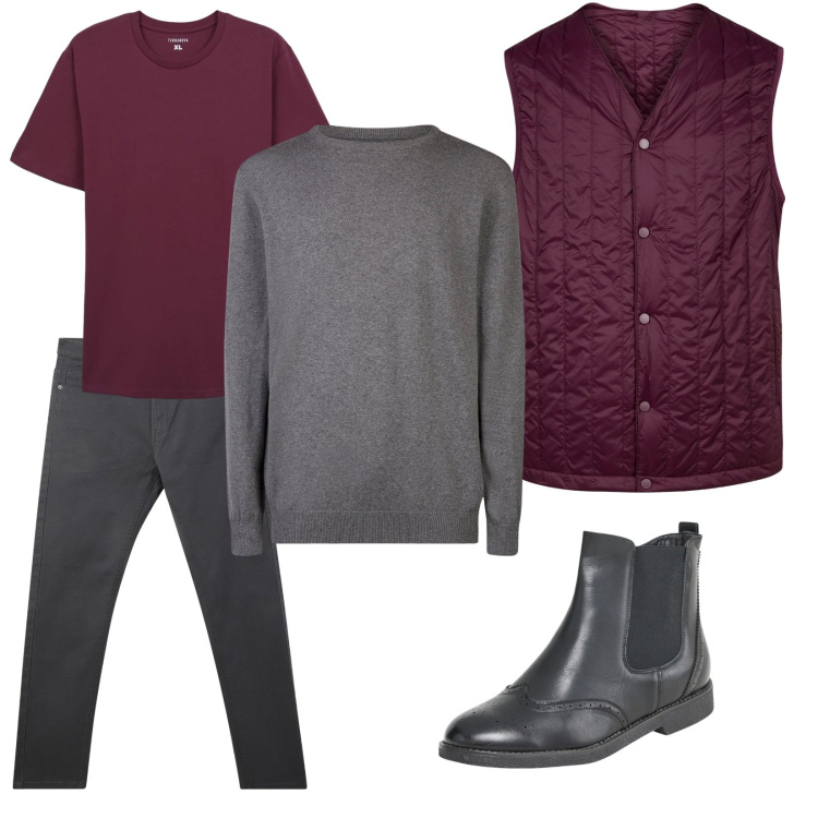 Outfit uomo - Total look #2248212. Stile Business/Elegante per Ufficio. Abbinamento con stivali e stivaletti, pantaloni skinny, t-shirt, piumini, maglieria.