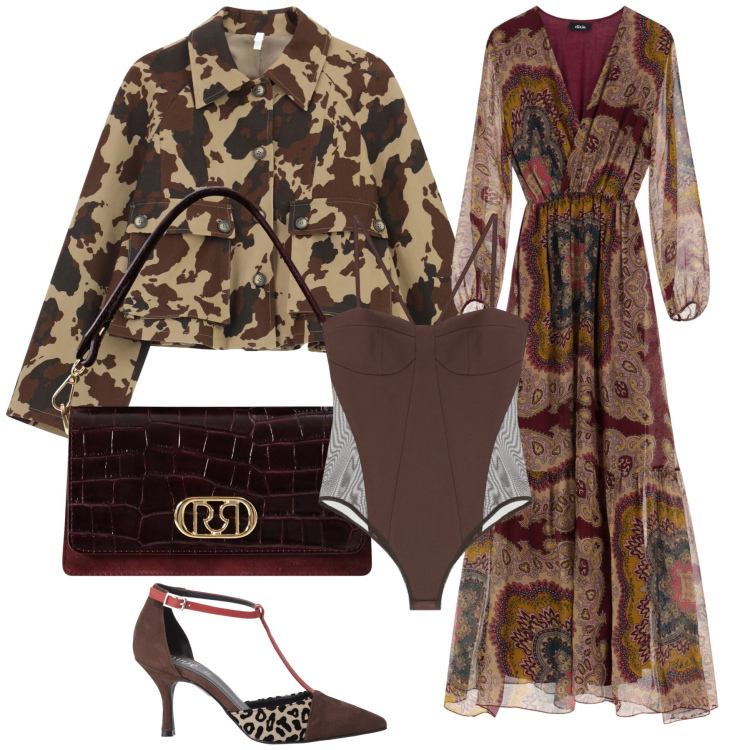 Outfit donna - Cerimonia fantasiosa. Stile Trendy per Cerimonia. Abbinamento con borse a mano, cappotti, body, vestiti lunghi, décolleté.