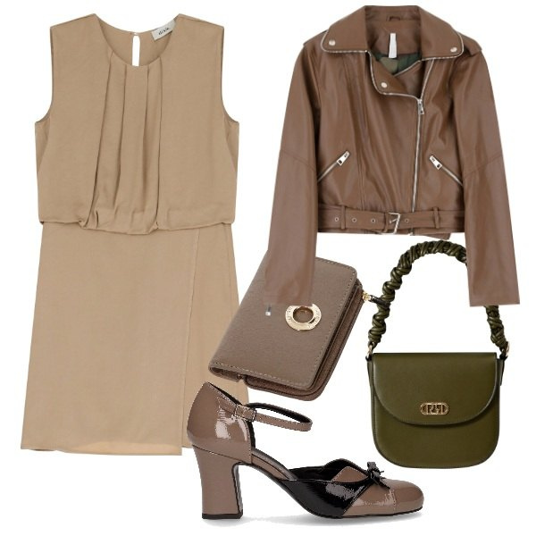 Outfit donna - Colori caldi per l\'autunno. Stile Chic per Ufficio. Abbinamento con borse a mano, portafogli, giacche, vestiti corti, décolleté.