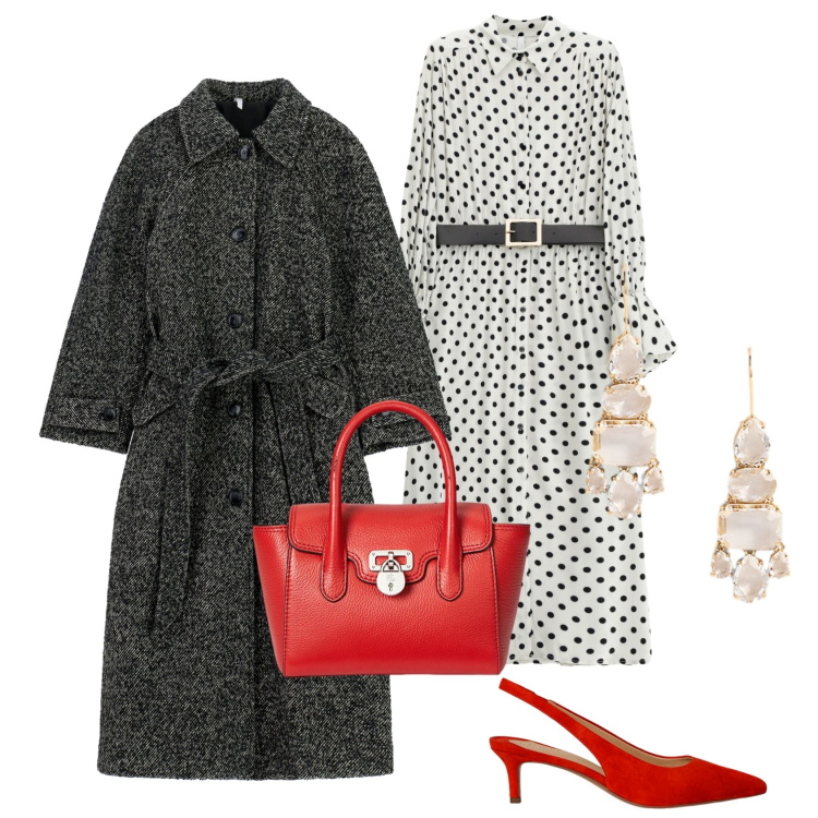 Outfit donna - Imperial FW25. Stile Bon Ton per Ufficio. Abbinamento con cappotti, vestiti midi/longuette, décolleté, borse a mano, orecchini.