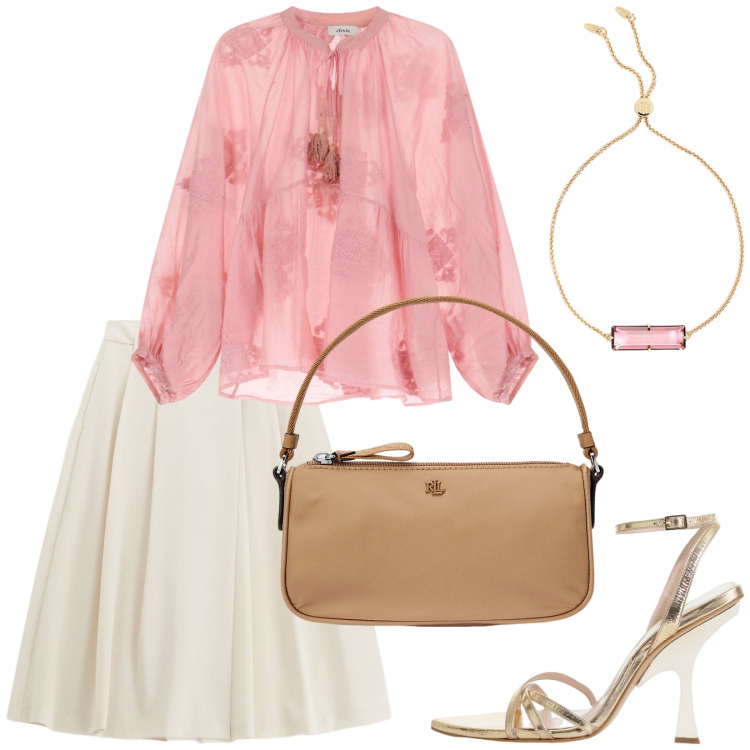 Outfit donna - Sunday morning. Stile Romantica per Tutti i giorni. Abbinamento con pantaloni, sandali col tacco, camicie, braccialetti, pochette.