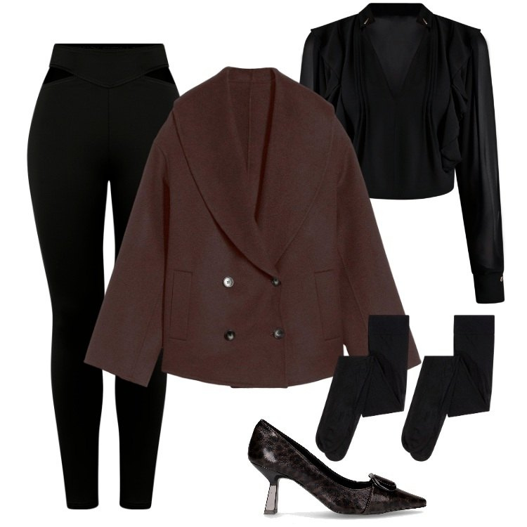 Outfit donna - Total look #2248303. Stile Urban per Serata fuori. Abbinamento con blazer, collant, bluse, pantaloni skinny, décolleté.