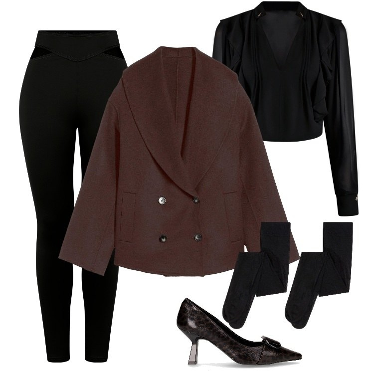 Outfit donna - Vinaccia che fa sera. Stile Chic per Serata fuori. Abbinamento con caban, collant, bluse, pantaloni skinny, décolleté.
