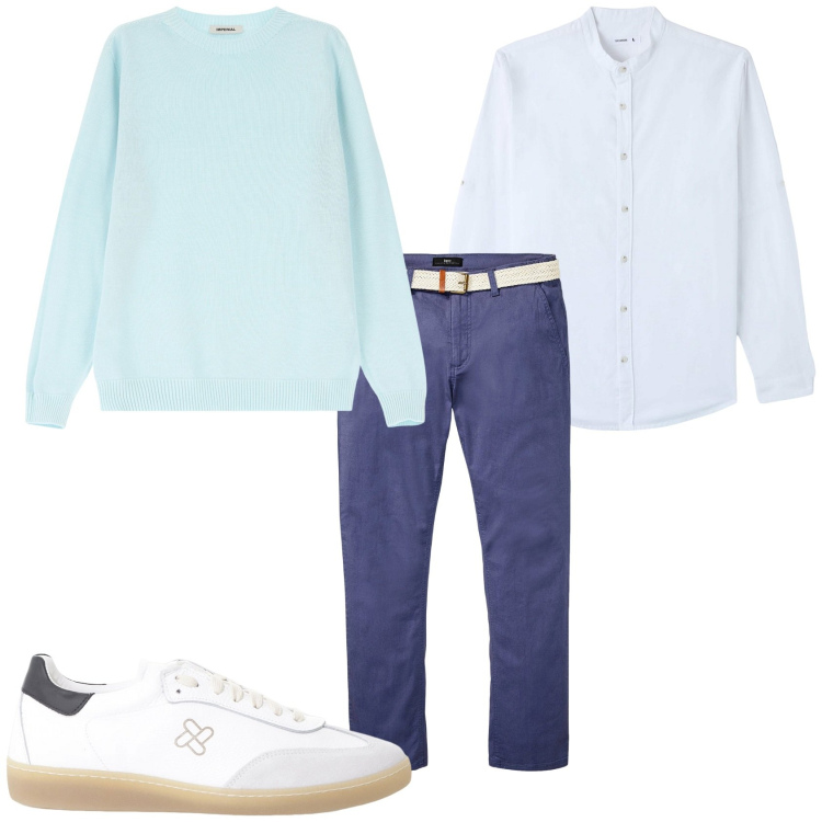 Outfit uomo - Il week-end di ottobre. Stile Urban per Tutti i giorni. Abbinamento con pantaloni chino, camicie, maglieria, sneakers.