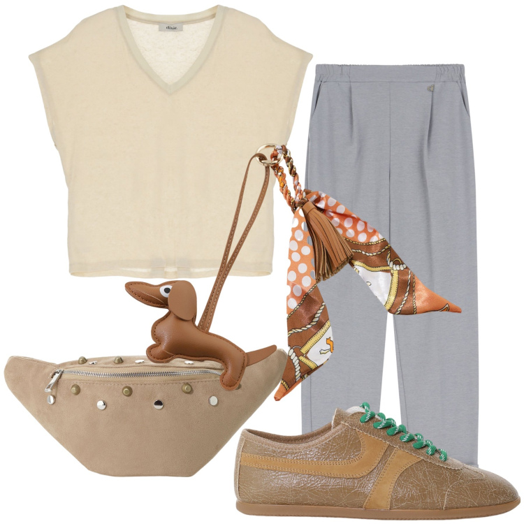 Outfit donna - Ipse Dixie. Stile Casual chic per Tutti i giorni. Abbinamento con marsupi, sneakers, portachiavi, pantaloni, t-shirt.