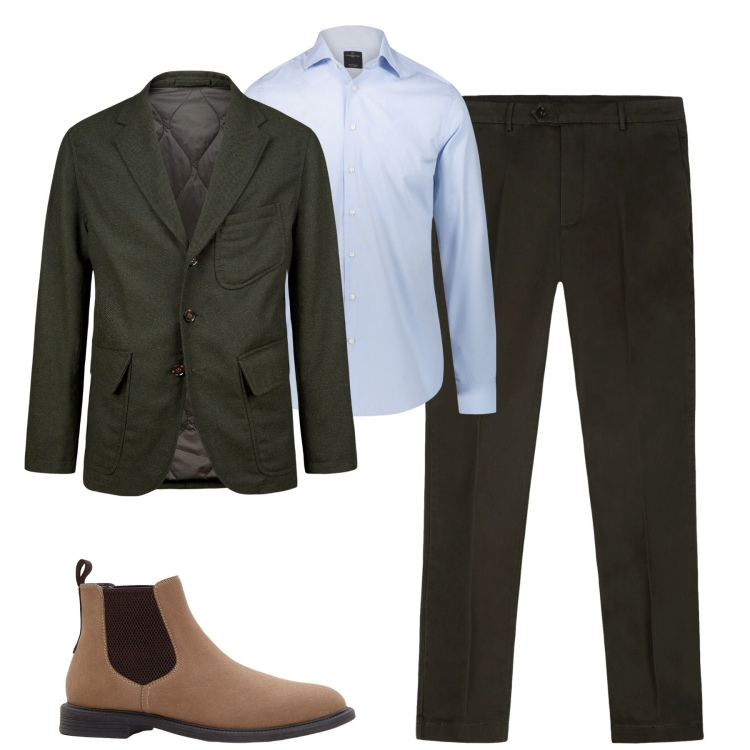 Outfit uomo - City. Stile Urban per Tutti i giorni. Abbinamento con stivali e stivaletti, camicie, giacche, pantaloni chino.