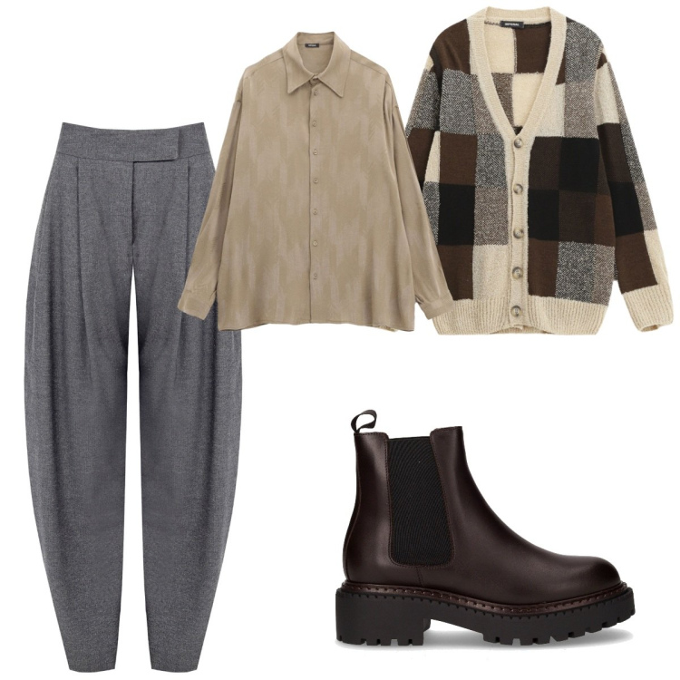 Outfit uomo - Total look #2248360. Stile Trendy per Tutti i giorni. Abbinamento con pantaloni, camicie, cardigans, stivali e stivaletti.