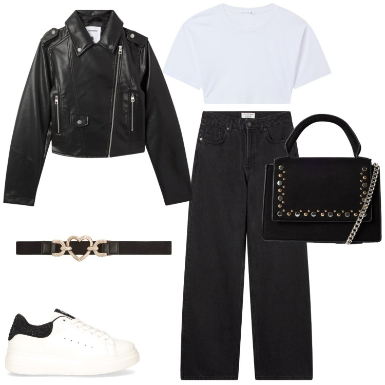 Outfit donna - Semplice ma con stile. Stile Minimal per Tutti i giorni. Abbinamento con giacche, t-shirt, cinture, borse a tracolla, jeans, sneakers.