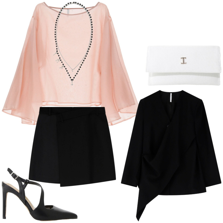 Outfit donna - Ro-ck-mantic. Stile Casual chic per Serata fuori. Abbinamento con blazer, minigonne, borse a tracolla, décolleté, collane, bluse.