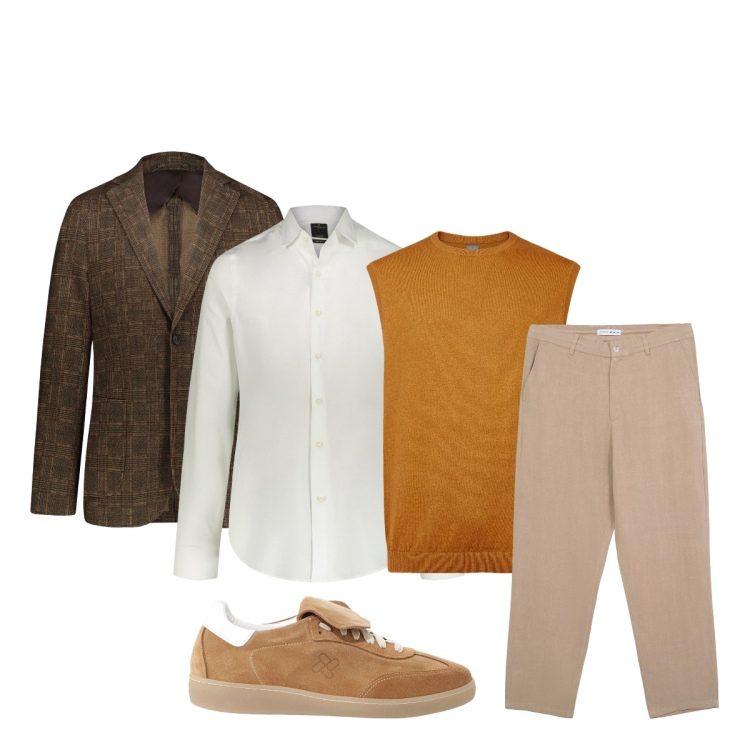 Outfit uomo - Settembre. Stile Trendy per Serata speciale. Abbinamento con pantaloni chino, sneakers, giacche, camicie, gilet.